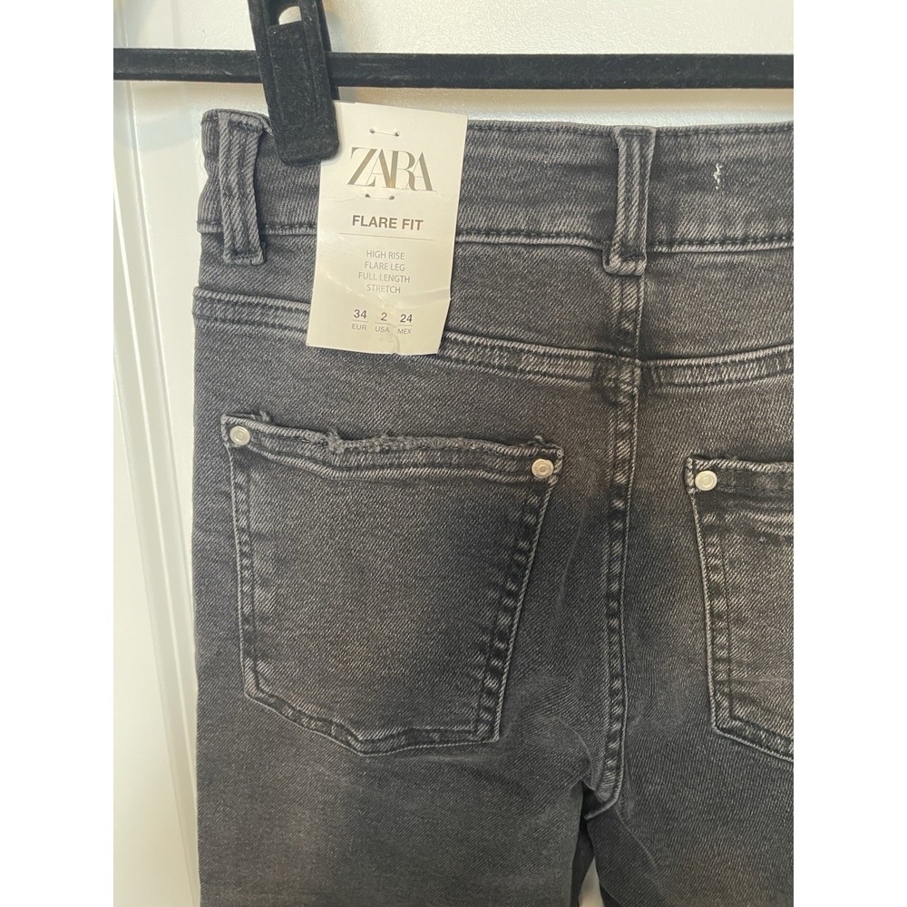 NWT Zara Women's Flare Fit Jeans Size 2 EUR 34 High Rise black charcoal Denim - Picture 5 of 6